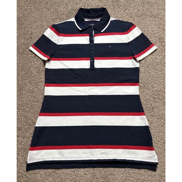 Women’s Size XS Tommy Hilfiger Classic Fit Red White & Blue Striped Polo - Picture 1 of 4